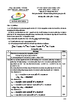 Đáp án đề thi học sinh giỏi trại hè Hùng Vương môn Hóa học Lớp 10 năm 2019 - Sở giáo dục và đào tạo Sơn La